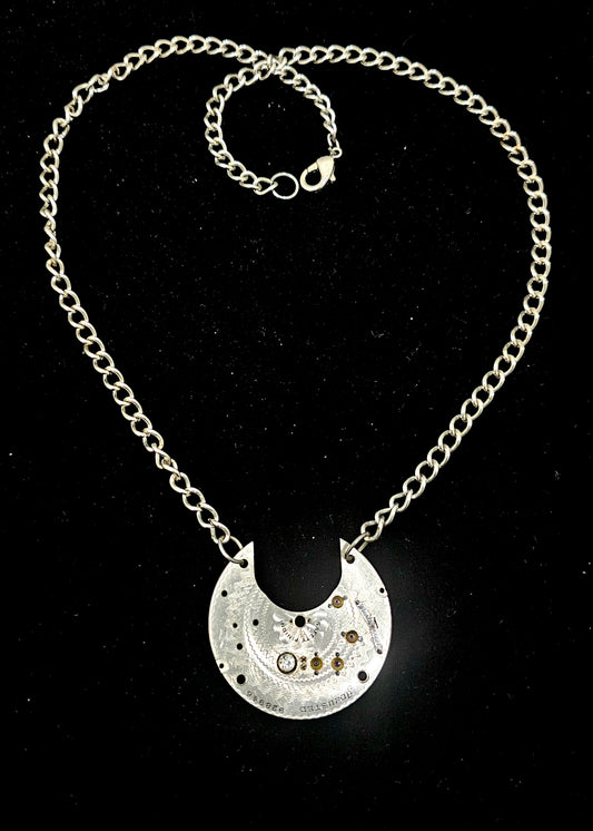 Silver Crescent Steampunk Necklace